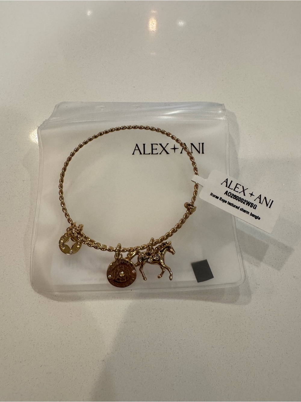 Alex and Ani Horse Rope Textured Charm Bangle Gold Tone NWT Year of the Horse